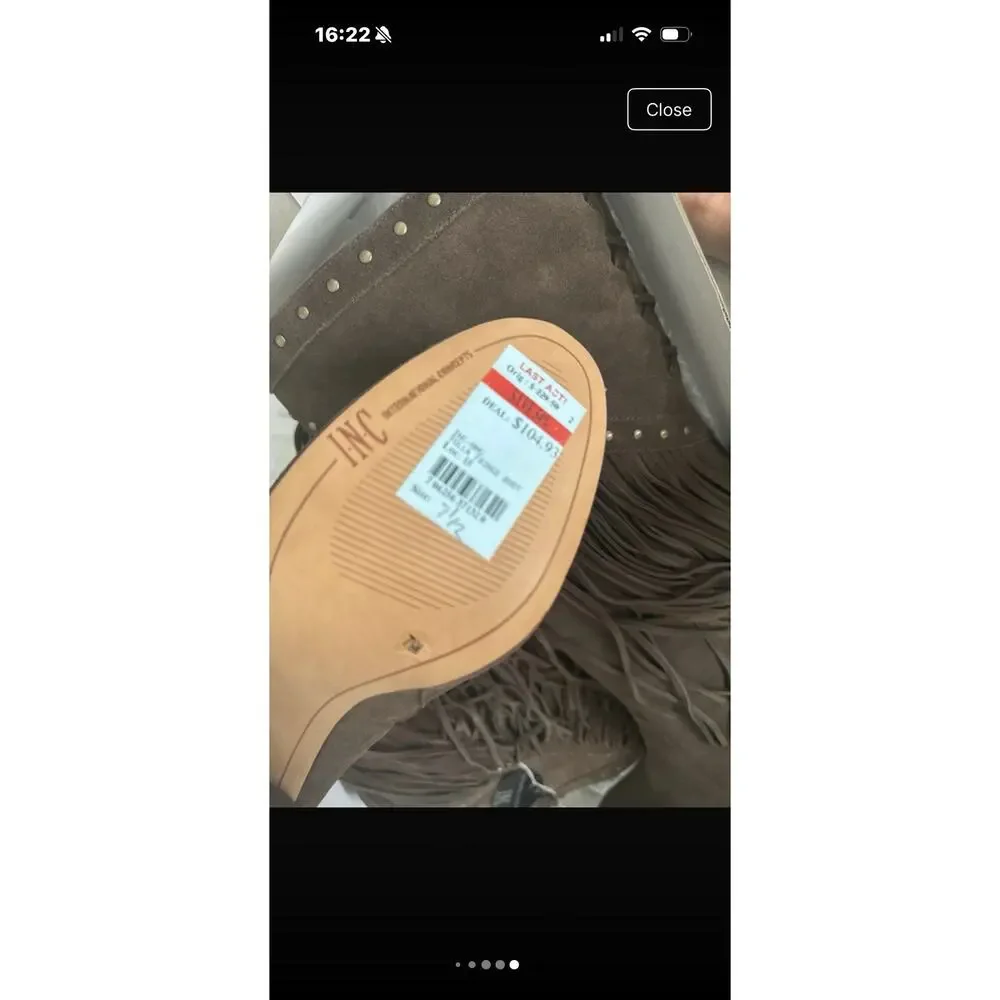 INC International Concepts Tolla Suede Fringe Knee High Brown 7.5M